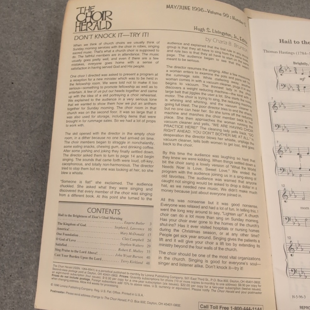 The Choir Herald May June 1996 Vol 99 No 5 Choral Music Sheet Music 7 Copies - Picture 2 of 2